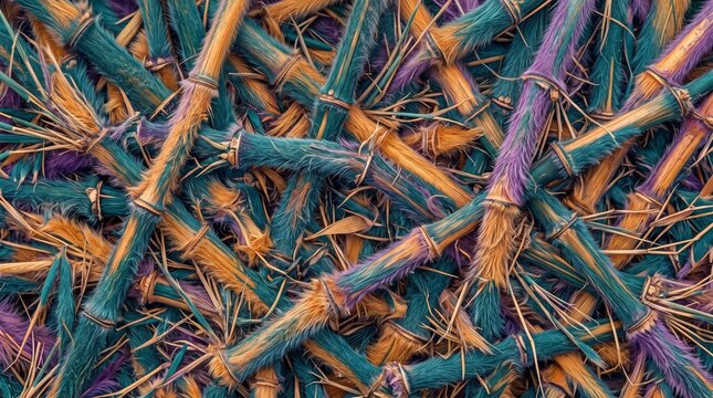 fuzzy furry bamboo texture in teal and orange color tone