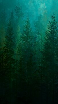 Misty dark green pine forest photo