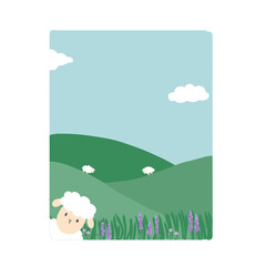 Some sheep walking in a field of flowers