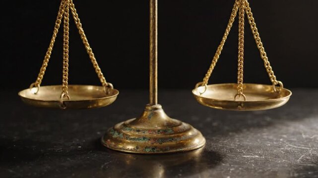 Constitution seamless loop of golden scales. Legal justice concept with balanced weighing tool.