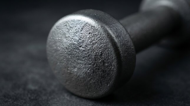 A close-up shot of a vintage cast iron flame-1 pound weight dumbbell lying on a dark textured surface, showcasing its rustic metallic finish.