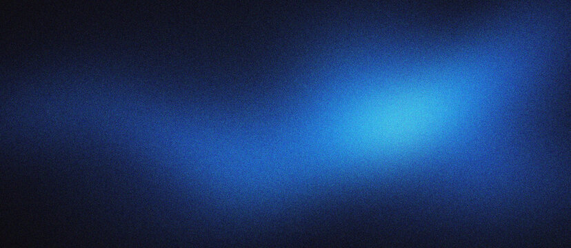 Abstract blue gradient background with grainy texture and soft light. Dark blue atmospheric backdrop for technology and cinematic design. Moody blue light leak on textured black surface art.
