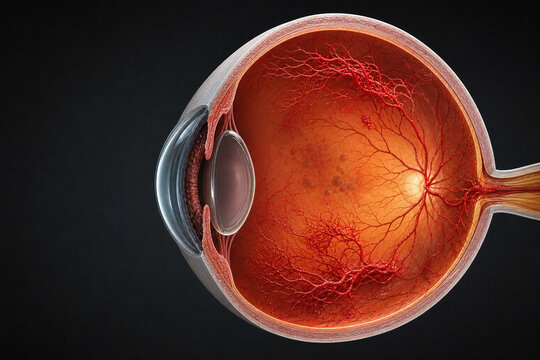 Proliferative diabetic retinopathy in eye cross section