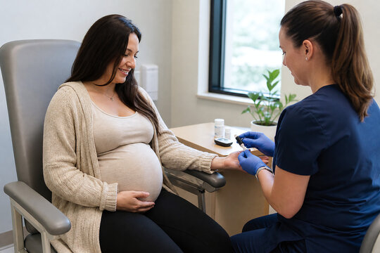 Warm prenatal glucose monitoring during calm pregnancy checkup