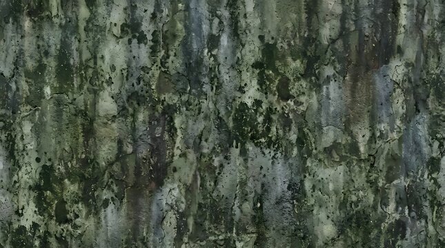 Close-up view of textured moss and lichen covered tree bark in natural forest environment.