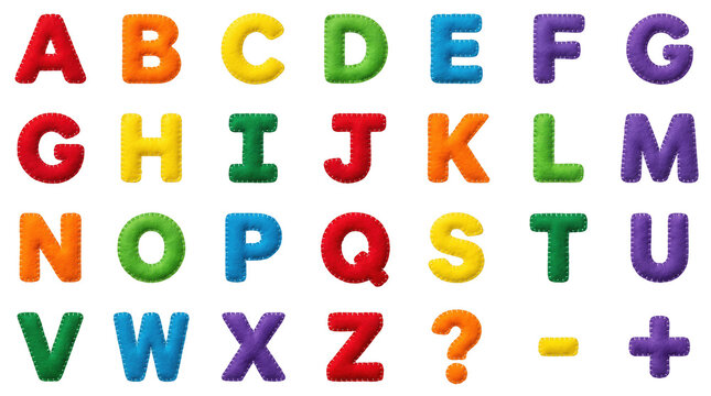 Vibrant felt alphabet grid design element, soft textile ABC typography concept mockup with copy space for kindergarten learning presentation