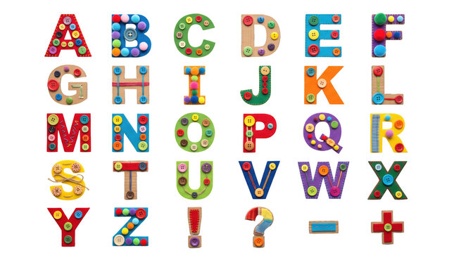 Creative craft materials alphabet letters collection design element, colorful ABC typography concept mockup with copy space for art school banner
