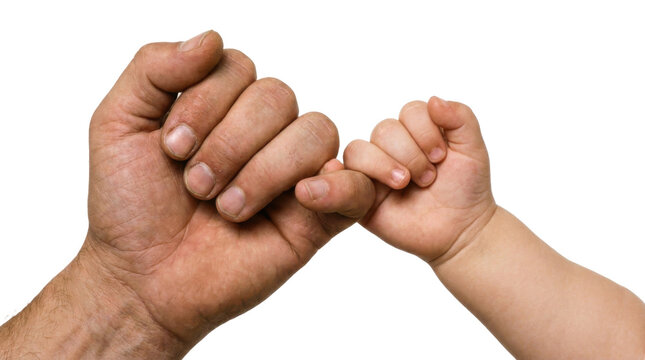 Adult and child hands pinky promise gesture for trust and commitment PNG Isolated on transparent background