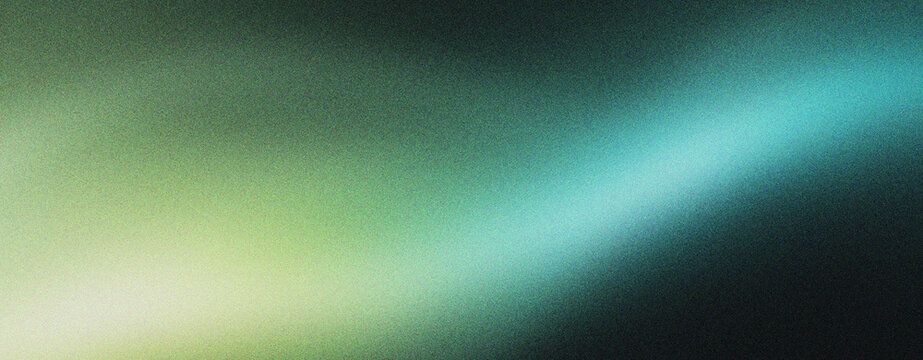 Abstract grainy gradient background with soft teal and green light leaks. Minimalist blurred texture with dark shadows and glowing wave. Ethereal atmospheric backdrop for modern web design.