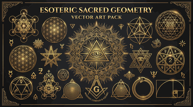 Esoteric Sacred Geometry Vector Art Pack, Golden Alchemy Symbols, Masonic Signs, Magic Runes, Mystical Elements, Occult Patterns for Esoteric Design