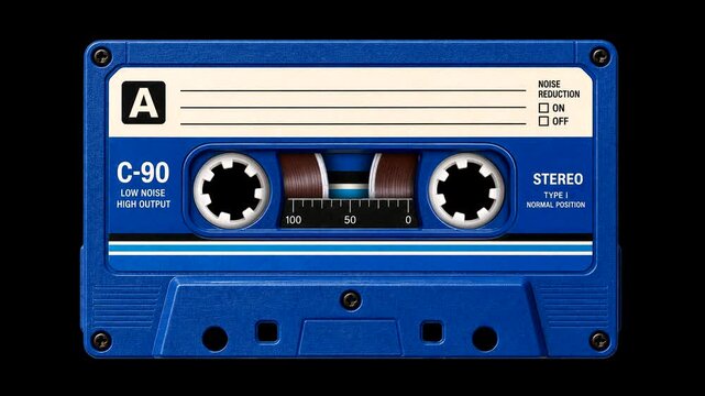 Retro Blue Cassette Tape Spinning Reels Animation &ndash; Vintage Music and Nostalgia Loop