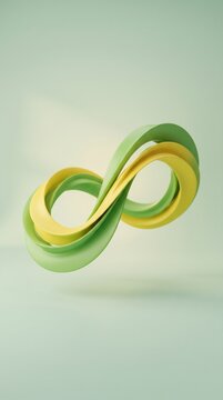 Abstract infinity symbol in shades of green and yellow against a light background