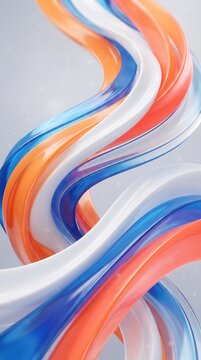 Abstract fluid ribbon shapes in vibrant orange white and blue tones