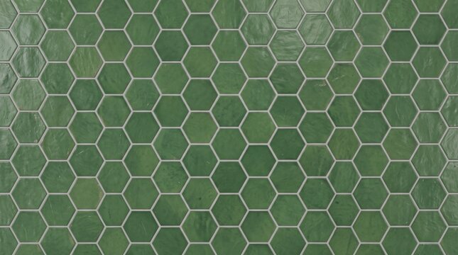 Green hexagonal ceramic wall tiles with white grout lines for modern interior design
