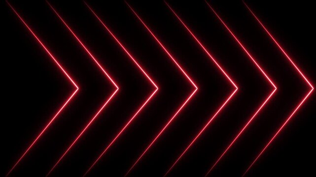 Neon red glowing arrows moving forward abstract background, loop direction