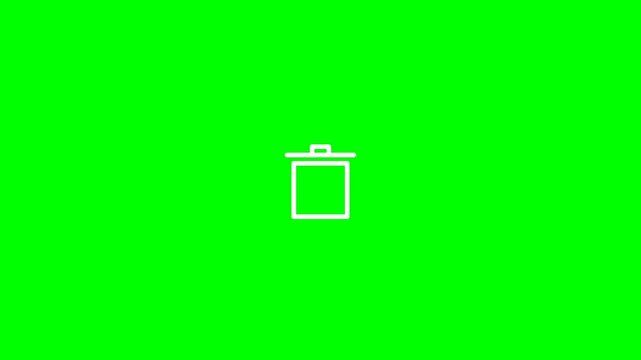 Simple white trash can icon animation on a green screen background.