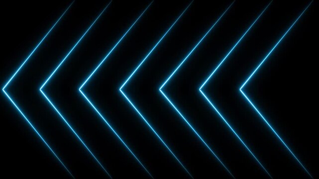 Neon blue glowing arrow lines moving forward abstract background, animation arrows