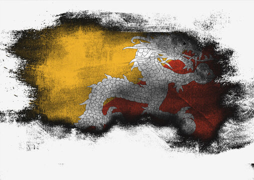 Bhutan flag painted with brush