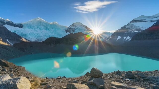 Sunrise over Gokyo Lake Nepal with majestic Himalayan mountains