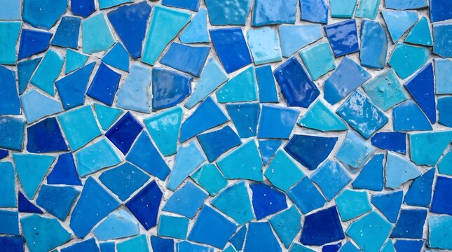 Blue ceramic shards assembled into an irregular mosaic