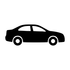 Fototapeta premium Black car icon, sedan profile silhouette, automobile vector sign, vehicle illustration on white background.