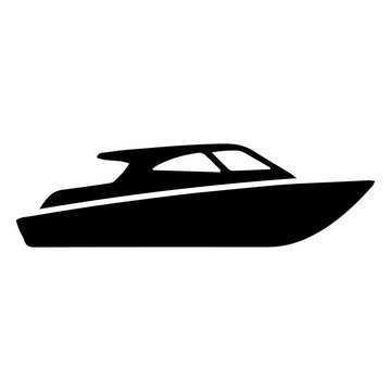 Modern motor speed boat or yacht black silhouette.