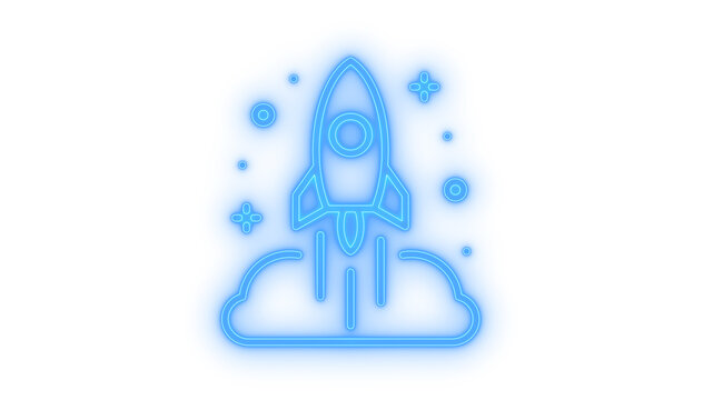 Glowing neon rocket launch icon isolated on transparent background. Spaceship startup symbol. Cosmic shuttle. Space flight mission. UI design