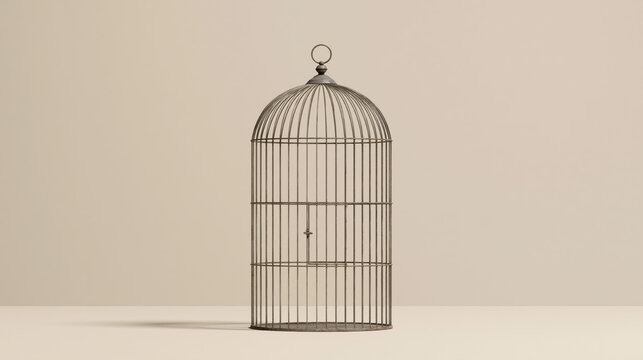 simple antique birdcage isolated on warm beige background