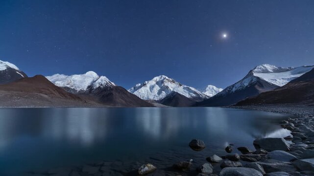 Night sky over majestic Gokyo Lake Nepal mountains