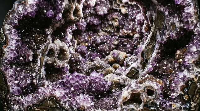 Crystal geode interior with sparkling mineral cavities