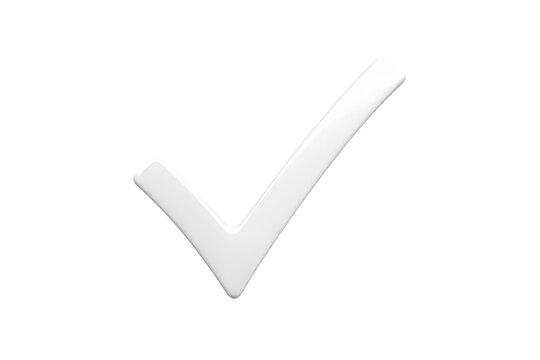 Large white three dimensional check mark with angled raised arms