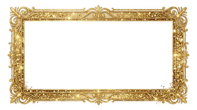 Elegant rectangular gold picture frame with detailed vintage floral ornaments and borders