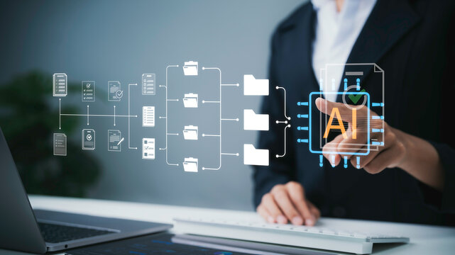 AI document management system streamlining digital workflow with smart file organization secure data processing automated business records and intelligent document automation for modern enterprise