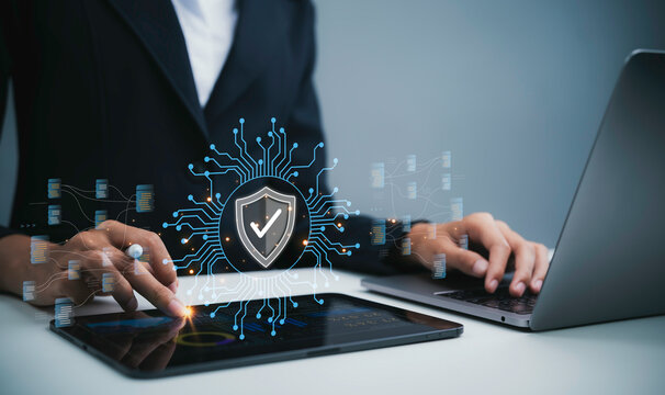 AI cybersecurity protecting business data with secure digital network encryption threat detection privacy compliance intelligent security monitoring and automated information protection for enterprise