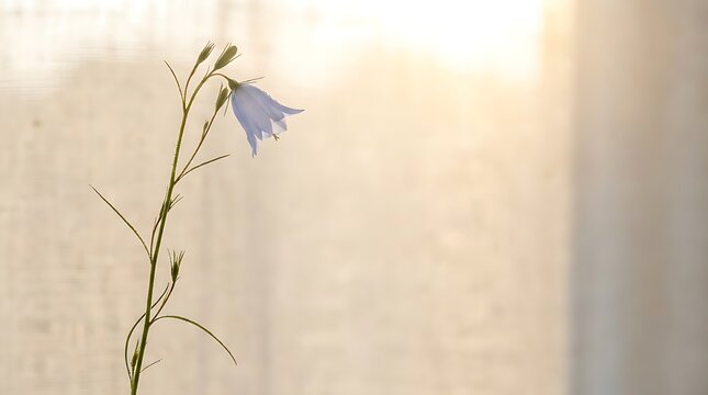 Botanical macro photo of a blue bellflower glowing in seventeen o'clock sunlight