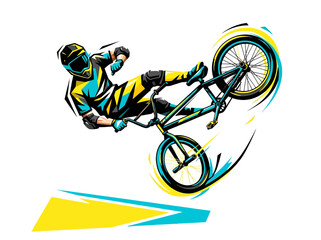 Obraz premium Dynamic illustration of a BMX rider performing an aerial stunt.