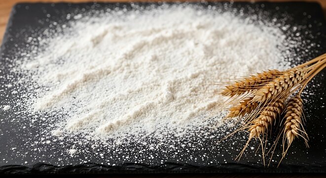 White Flour Dusted on Dark Slate with Wheat Sheaf