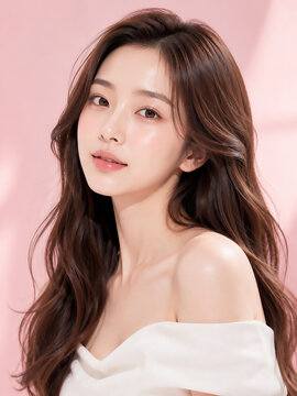 Korean K-beauty, female models, photo shoot, aesthetic, hair, wedding, cosmetics, makeup, influencer, advertisement, ID photo, profile, dress, skin, dewy glow