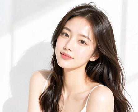 Korean K-beauty, female models, photo shoot, aesthetic, hair, wedding, cosmetics, makeup, influencer, advertisement, ID photo, profile, dress, skin, dewy glow