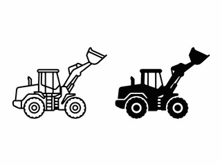 Naklejka premium Wheel Loader Black and White Icon Set for Construction Design Illustration