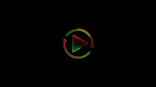 Discover an amazing dynamic glowing red and green neon play button icon featuring a sleek modern minimalist circular loading ring design isolated perfectly on a clean dark background graphic asset.
