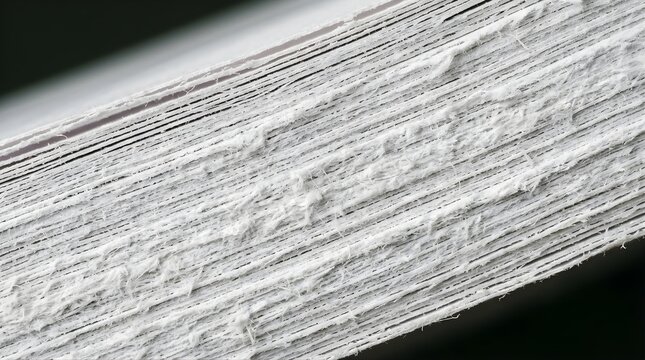 Extreme close up of stacked rough white paper sheets texture