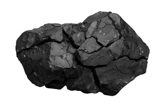 Wide rough black coal rock with layered fractured surface