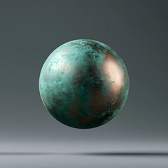 Fototapeta premium Oxidized Copper Sphere with Verdigris Patina Floating on Charcoal Background