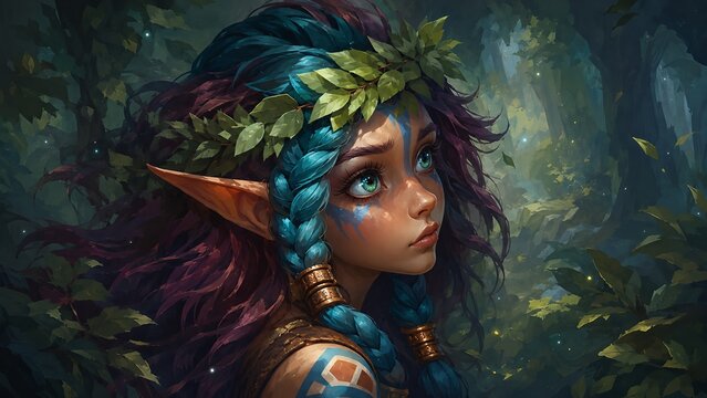 An elven druid in an enchanted forest, channeling the energy of nature.
