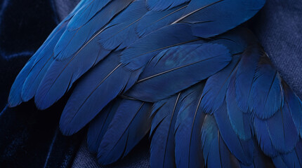 Obraz premium Macro close up of blue bird feathers with intricate wavy patterns and organic textures.