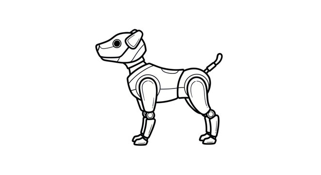 Mechanical robot dog line art profile.