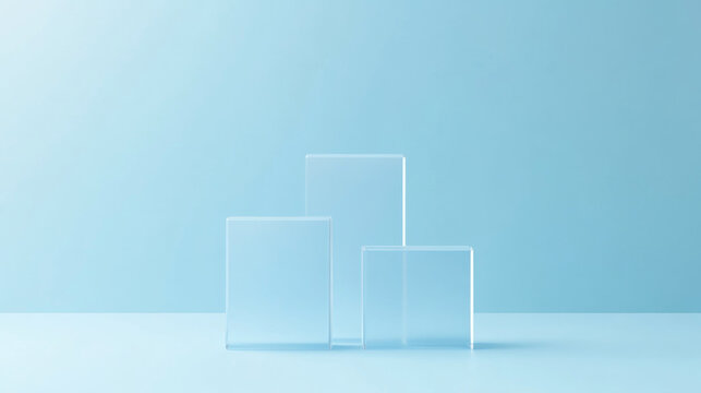 Transparent acrylic display stand on a light blue background