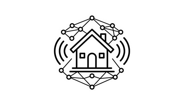 Smart Home Wireless Network Symbol Illustration with Connected House