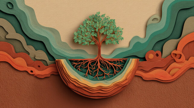 Layered Papercraft Tree and Root System Cross Section